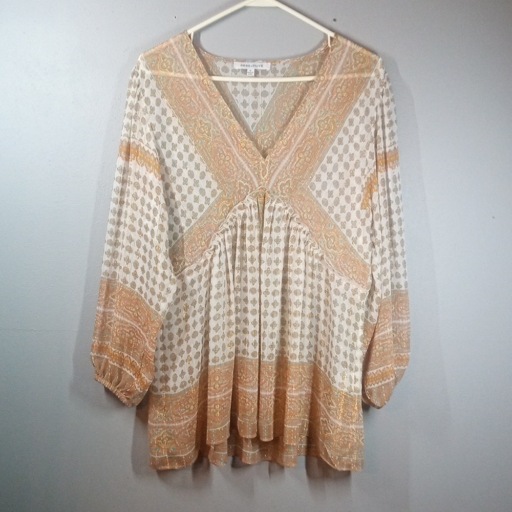 Rose & Olive Women's Boho V-Neck Women’s Top Size Medium
